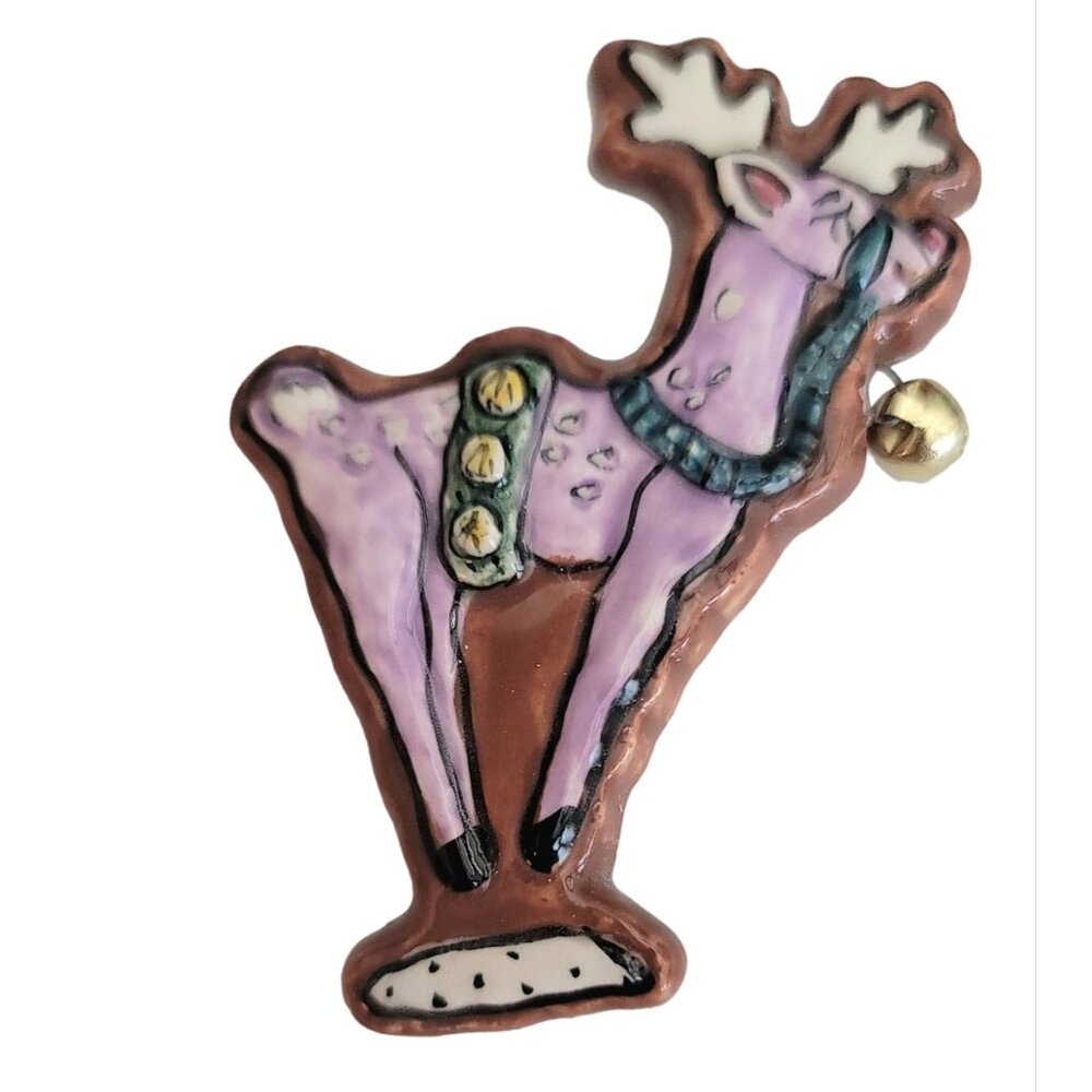 Heather Goldminc Reindeer Jingle Bell Dangle Brooch, Signed M532